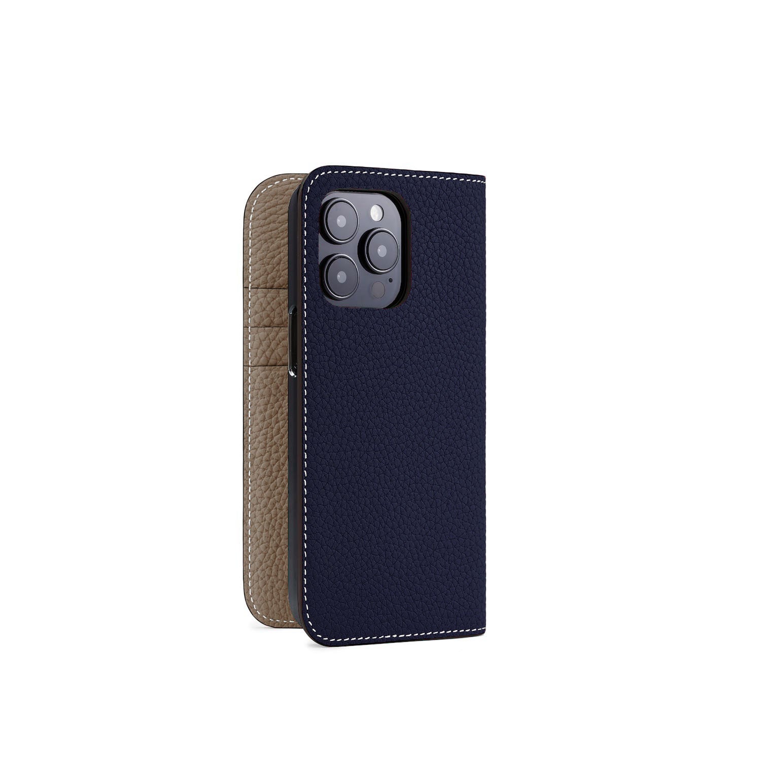 (iPhone 14 Pro) Diary Case Shrink Leather