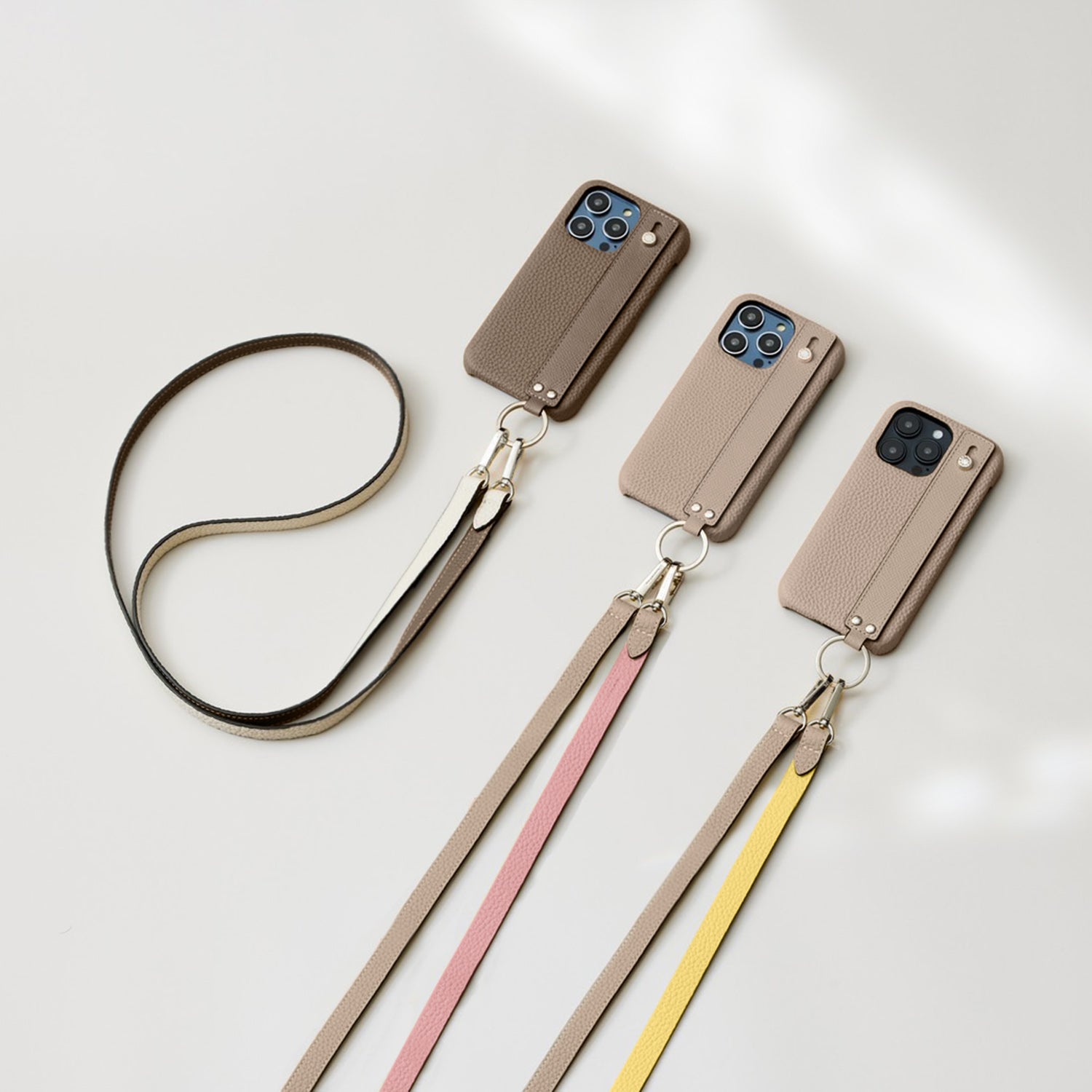 Back Cover with Handle Shoulder Strap Set Shrink Leather (iPhone 14 Plus)