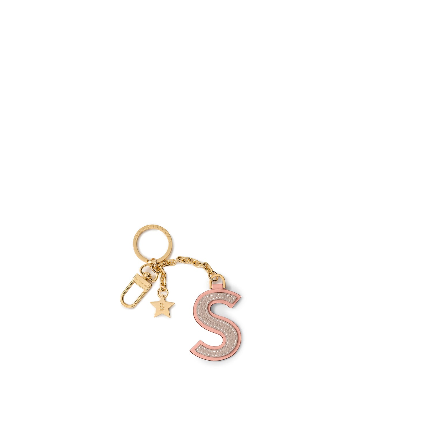 Leather Initial Charm Key Holder Shrink Leather