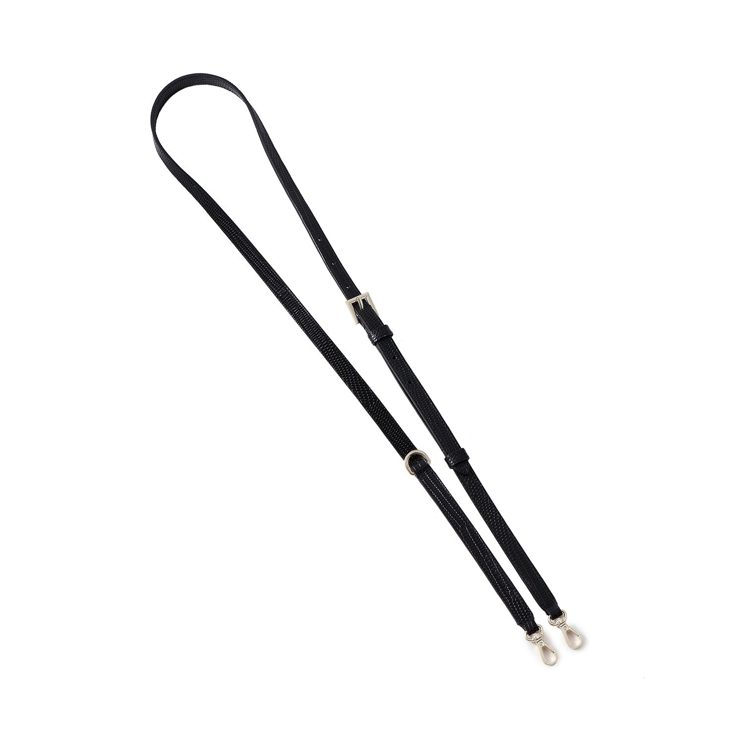 Dリング付き アジャスタブル ショルダー ストラップ エンボスリザードレザー (シルバー)