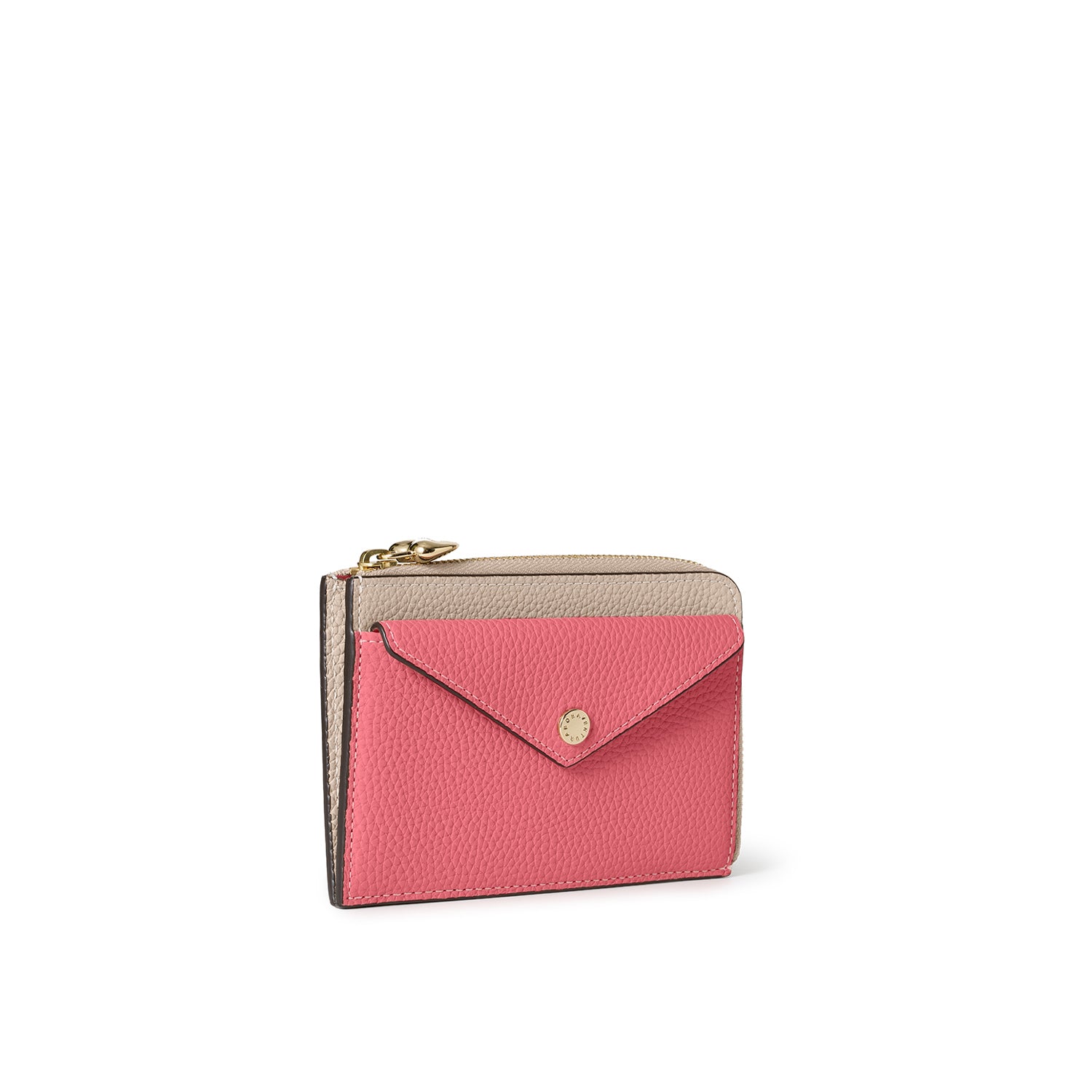 Envelope Mini Zip Wallet with Heart Puller Shrunk Leather