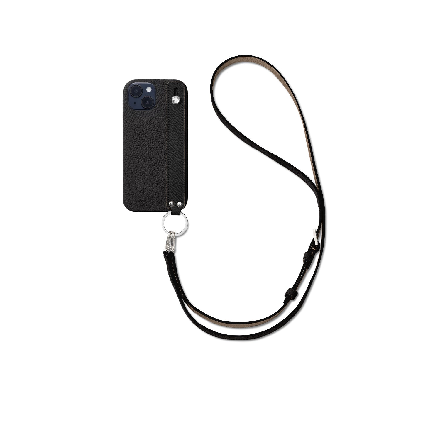 Back Cover with Handle Shoulder Strap Set Shrink Leather (iPhone 14)