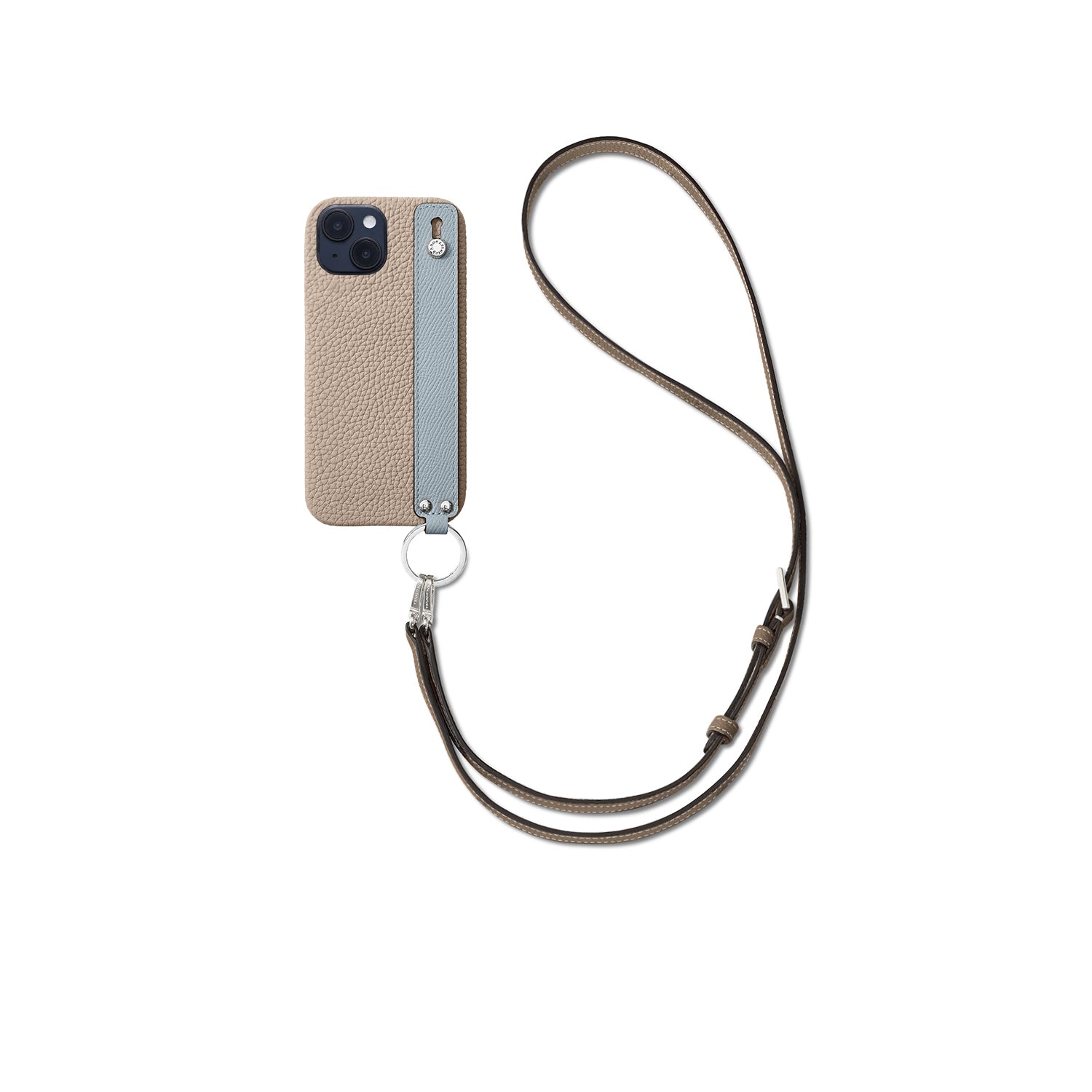 Back Cover with Handle Shoulder Strap Set Shrink Leather (iPhone 14)