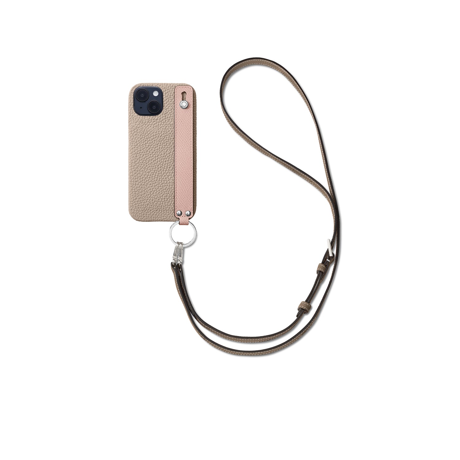 Back Cover with Handle Shoulder Strap Set Shrink Leather (iPhone 14)