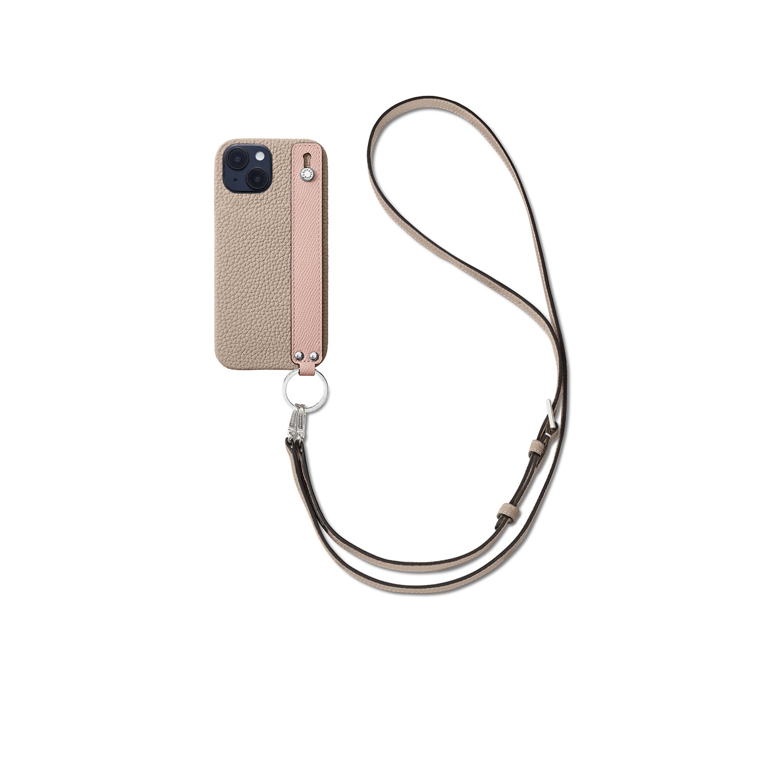 Back Cover with Handle Shoulder Strap Set Shrink Leather (iPhone 14)