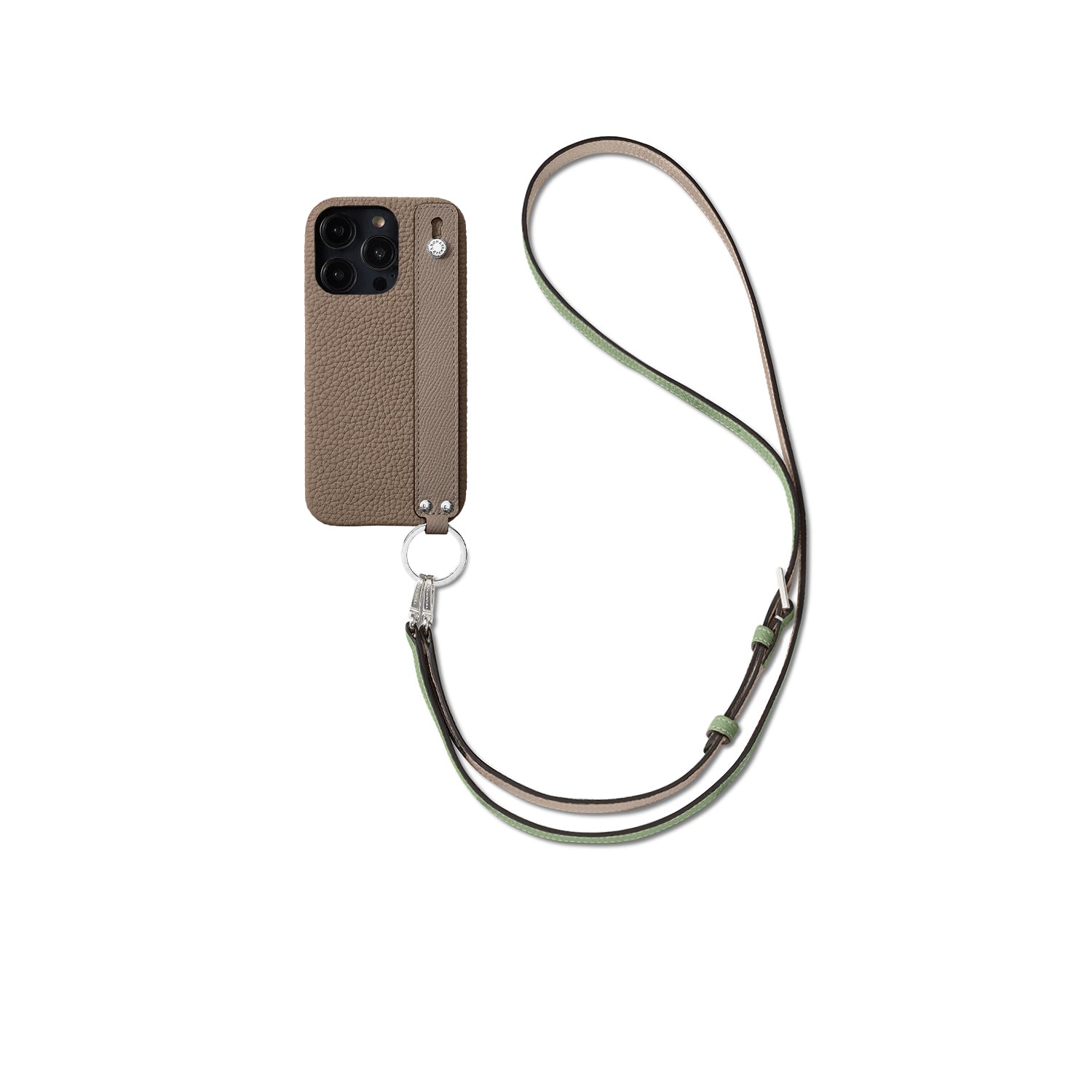 (iPhone 14 Pro) ハンドル付き バックカバーケース ストラップ付き シュリンクレザー