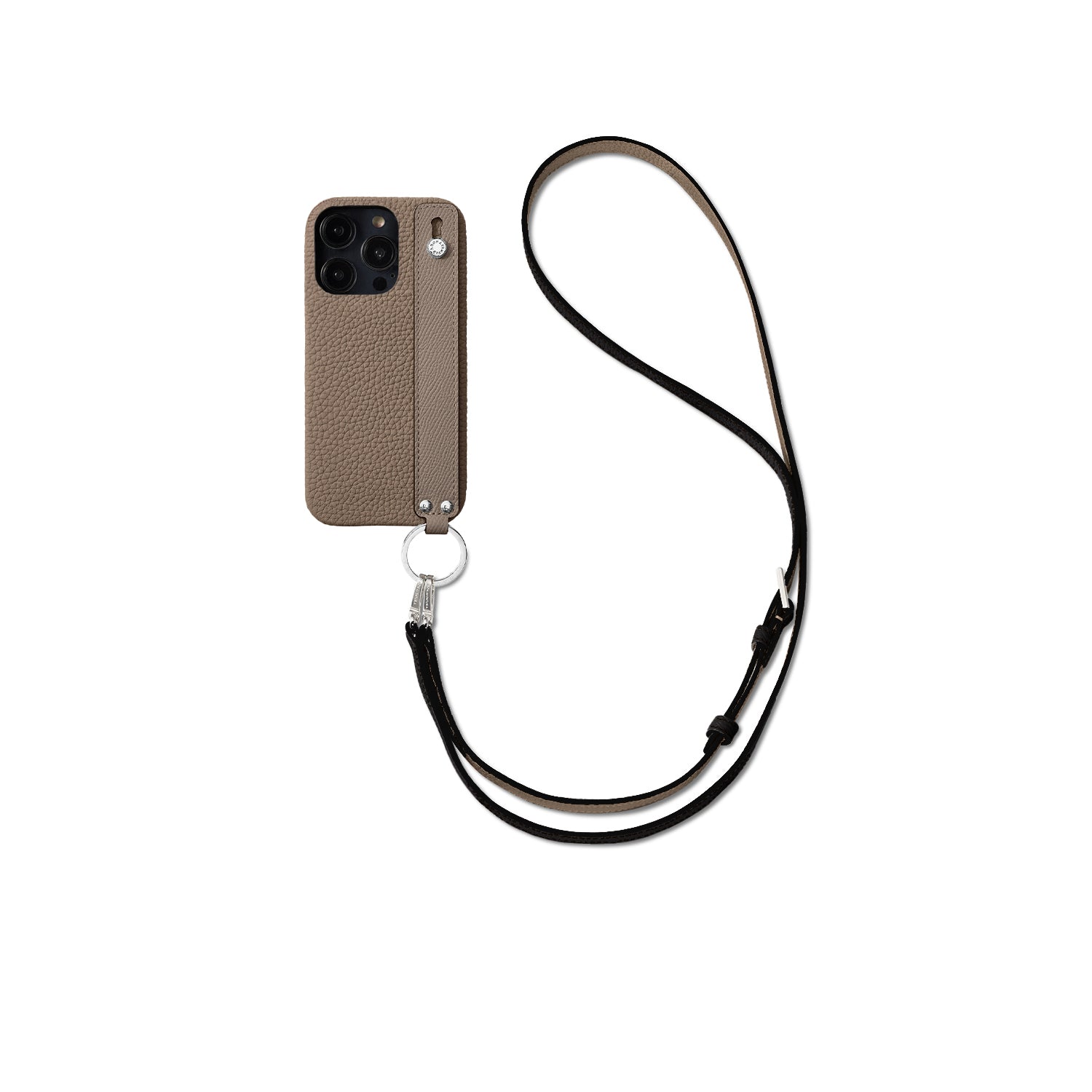 (iPhone 14 Pro) ハンドル付き バックカバーケース ストラップ付き シュリンクレザー