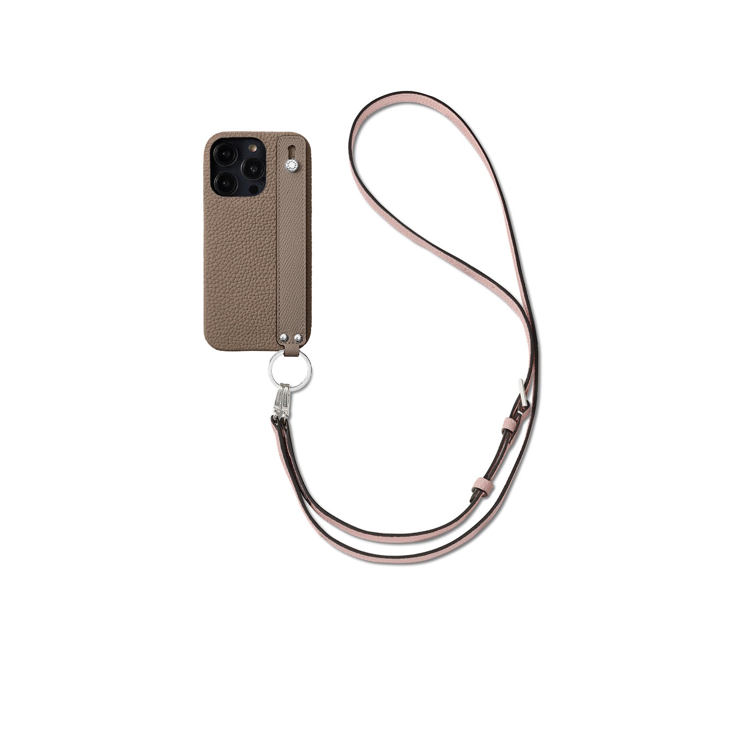 (iPhone 14 Pro) ハンドル付き バックカバーケース ストラップ付き シュリンクレザー