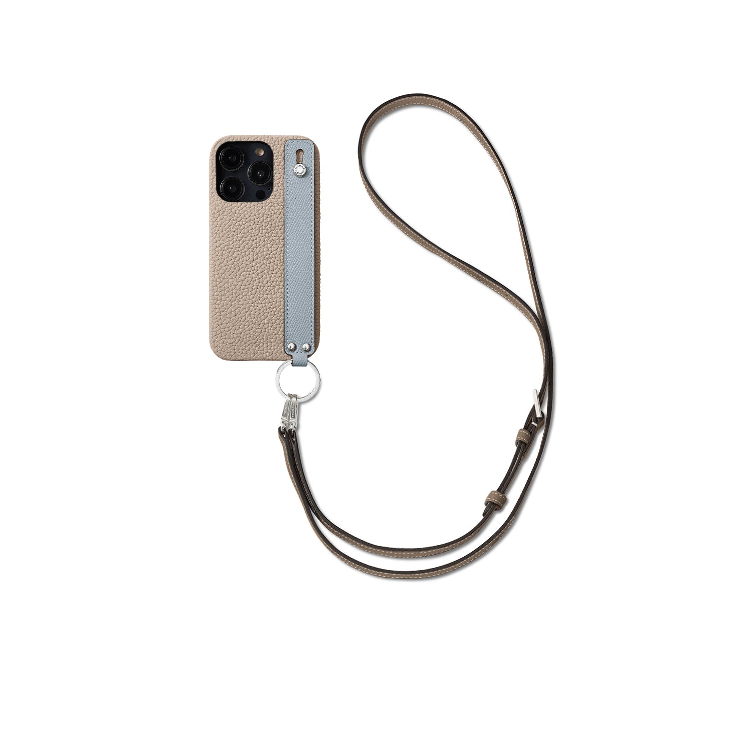 (iPhone 14 Pro) ハンドル付き バックカバーケース ストラップ付き シュリンクレザー