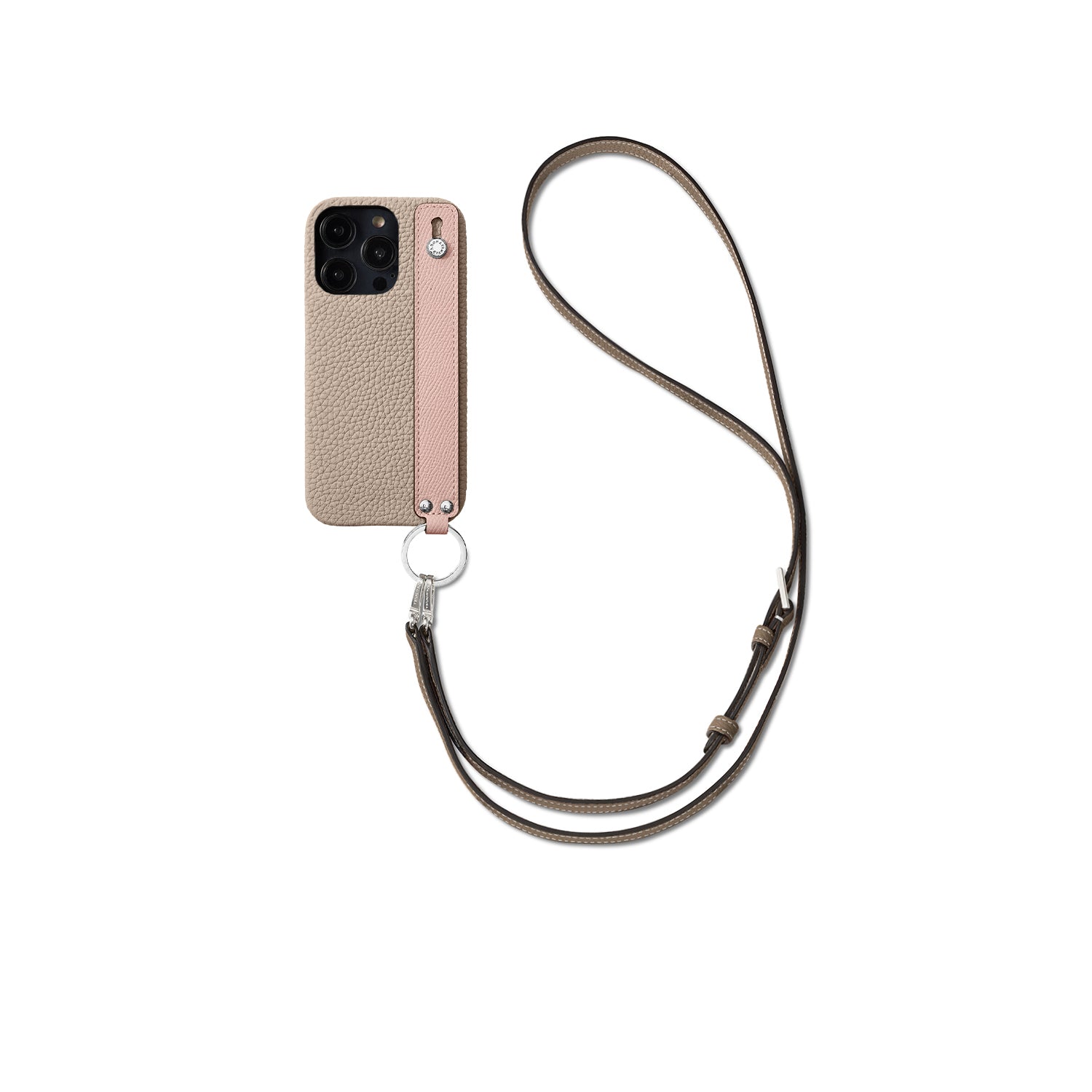 (iPhone 14 Pro) ハンドル付き バックカバーケース ストラップ付き シュリンクレザー