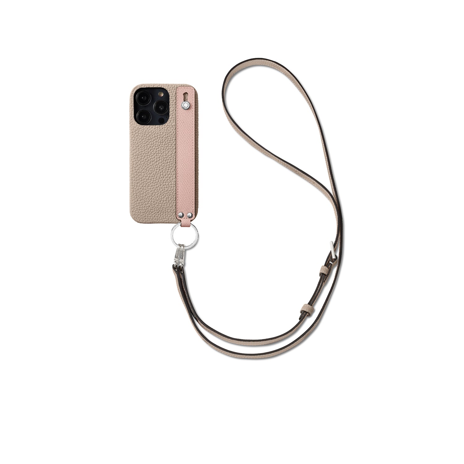 (iPhone 14 Pro) ハンドル付き バックカバーケース ストラップ付き シュリンクレザー