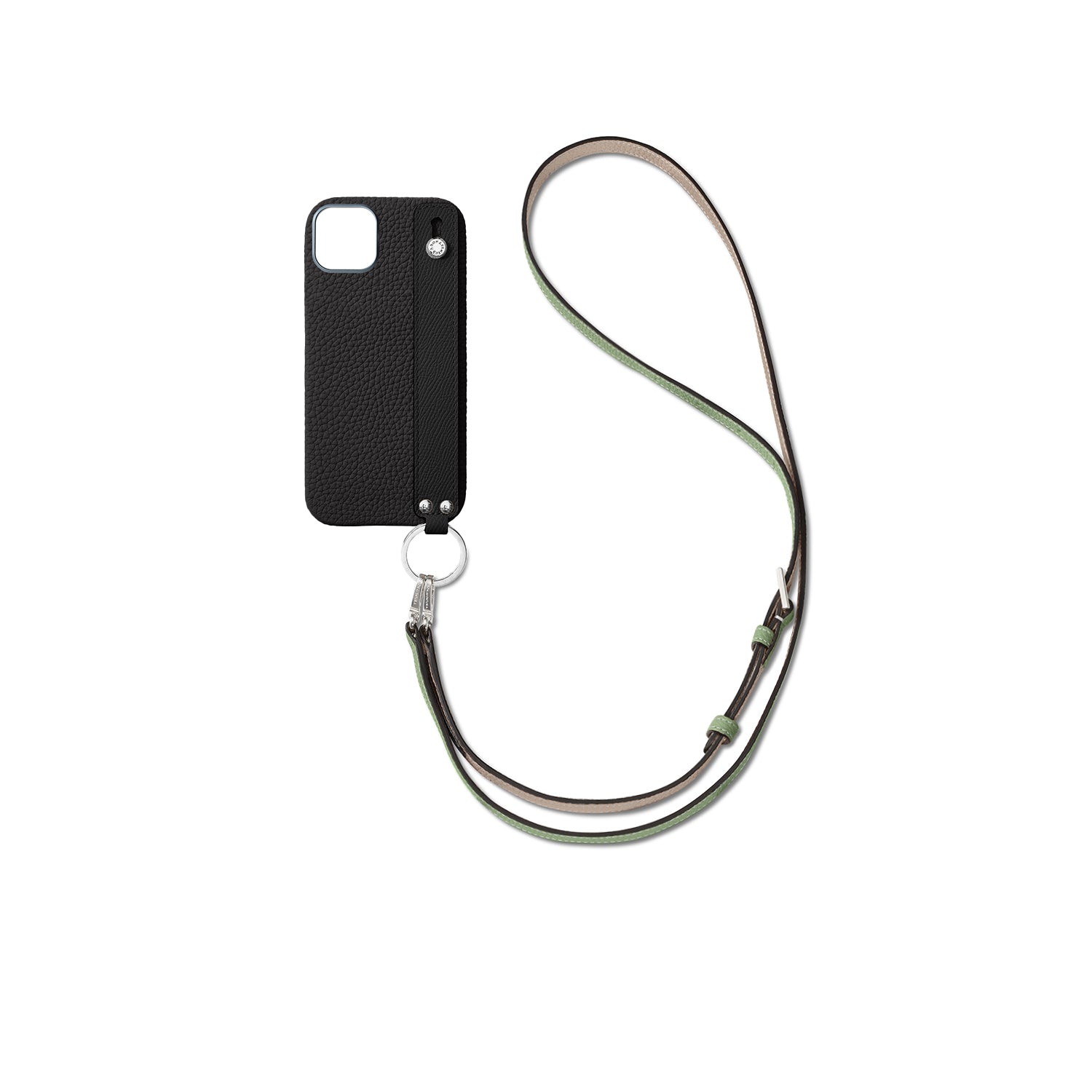 (iPhone 16 Plus) ハンドル付き バックカバーケース ストラップ付き シュリンクレザー