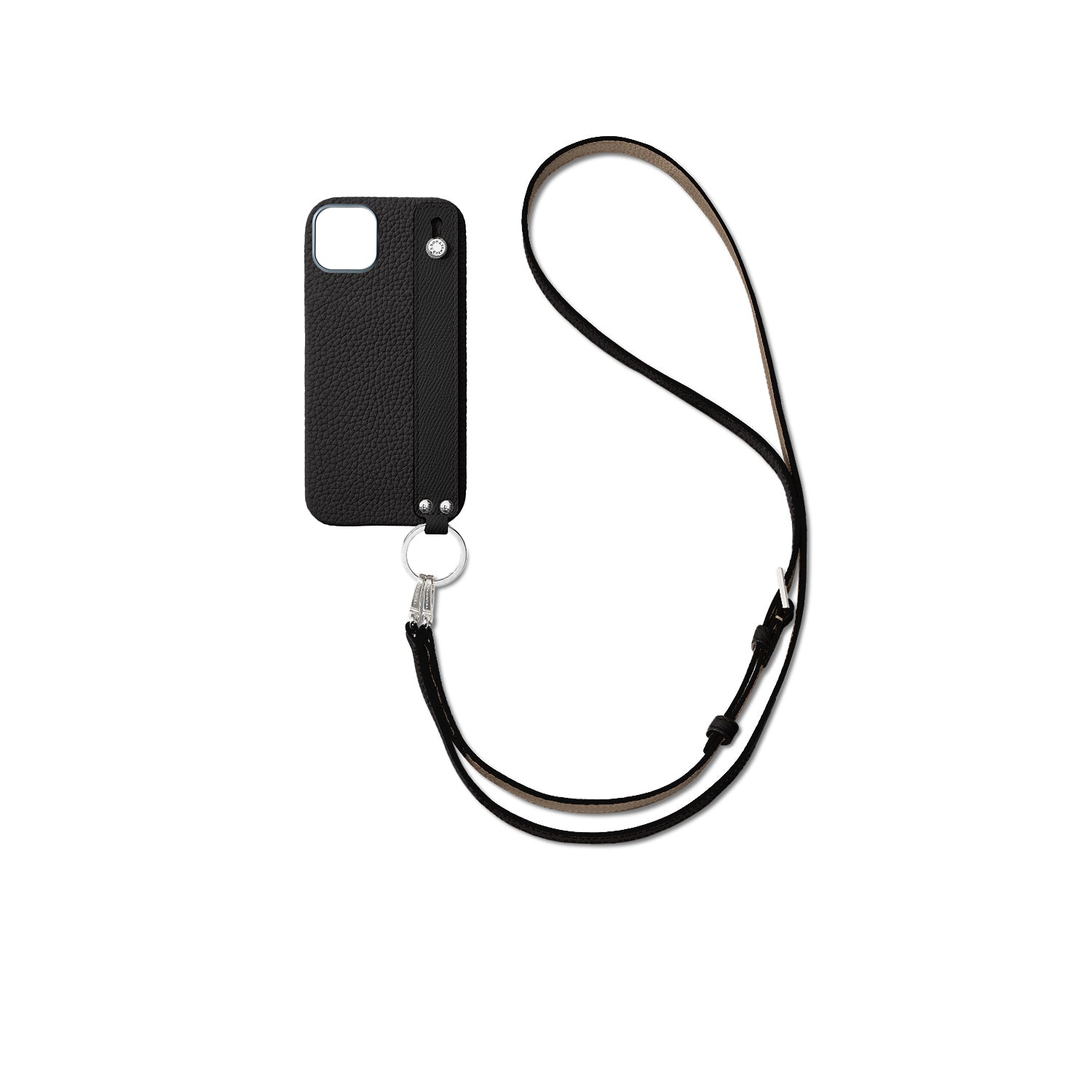 (iPhone 16 Plus) ハンドル付き バックカバーケース ストラップ付き シュリンクレザー