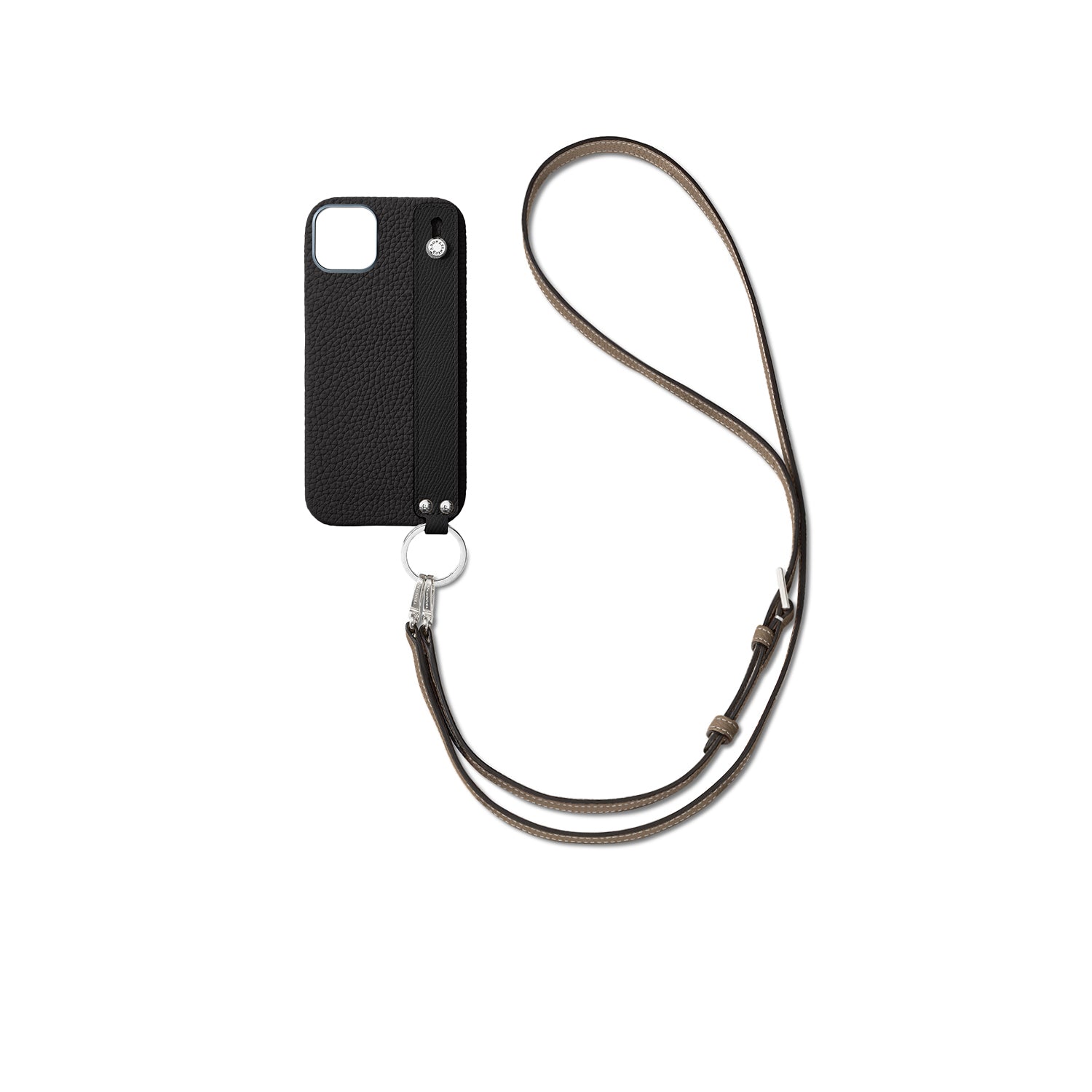 (iPhone 16 Plus) ハンドル付き バックカバーケース ストラップ付き シュリンクレザー