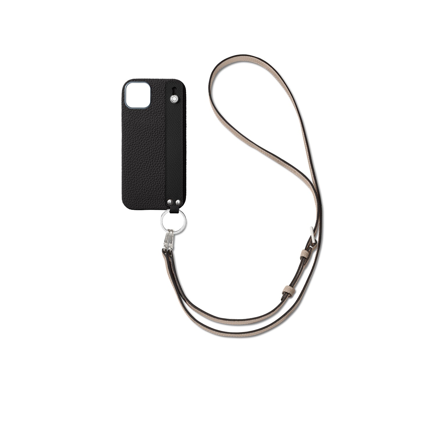 (iPhone 16 Plus) ハンドル付き バックカバーケース ストラップ付き シュリンクレザー