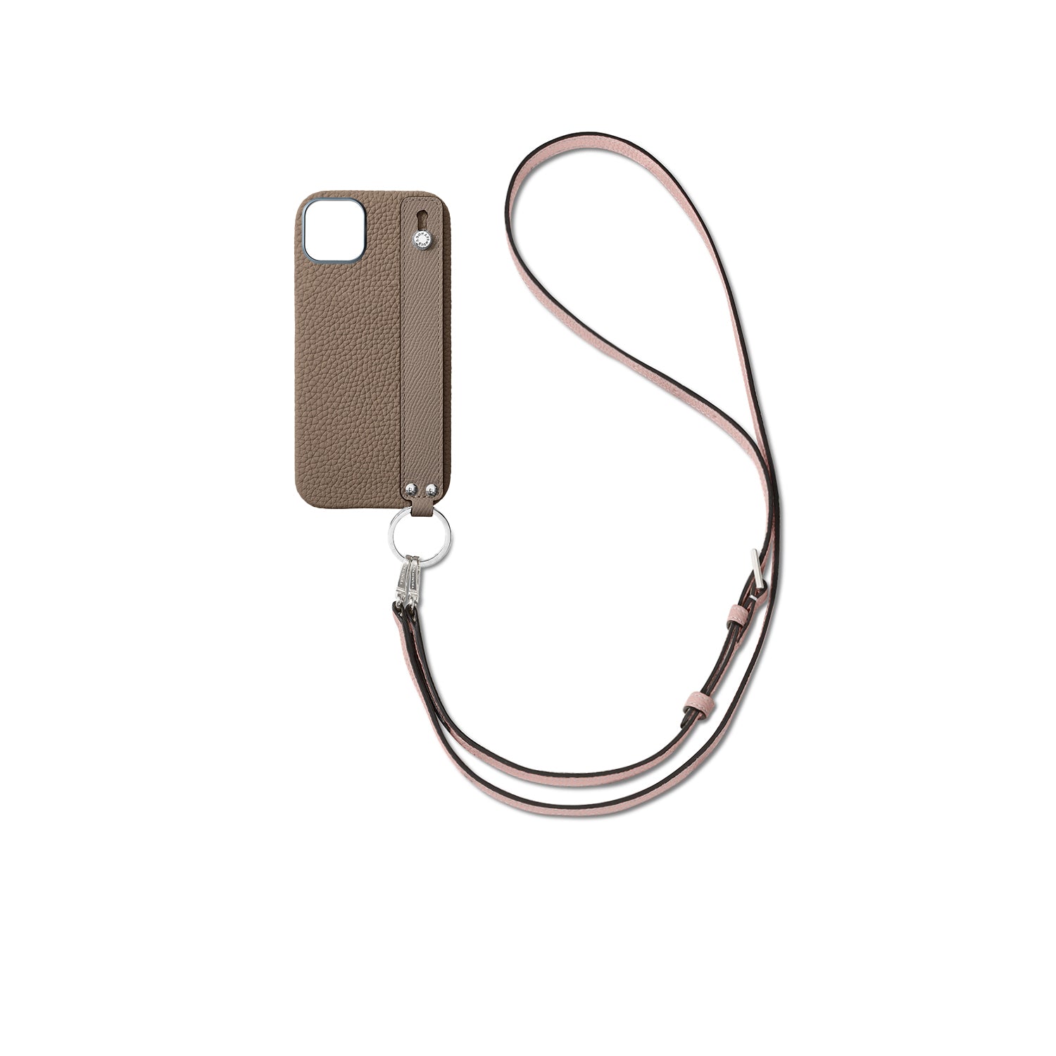 Back Cover with Handle Shoulder Strap Set Shrink Leather (iPhone 15 Plus)