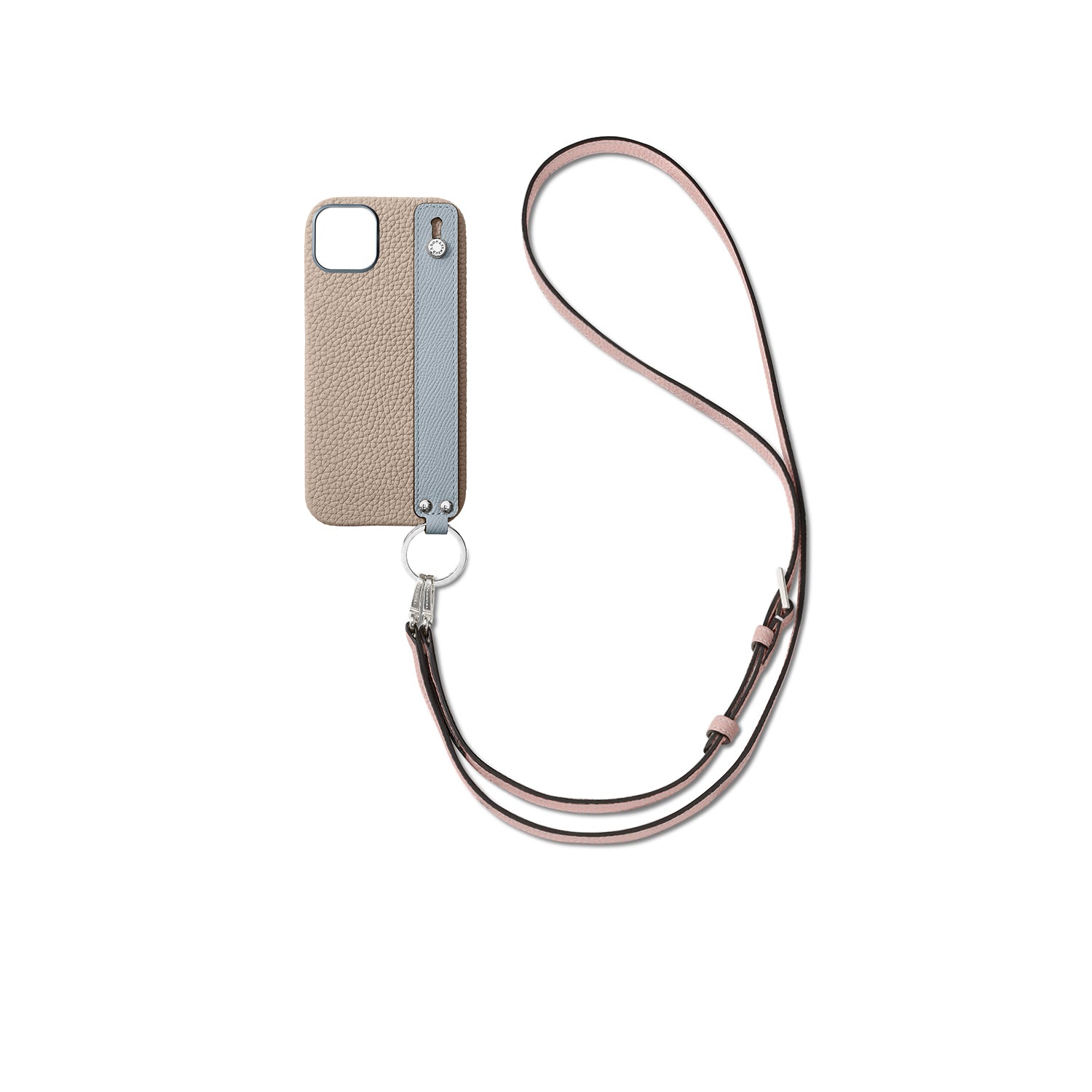 Back Cover with Handle Shoulder Strap Set Shrink Leather (iPhone 15 Plus)