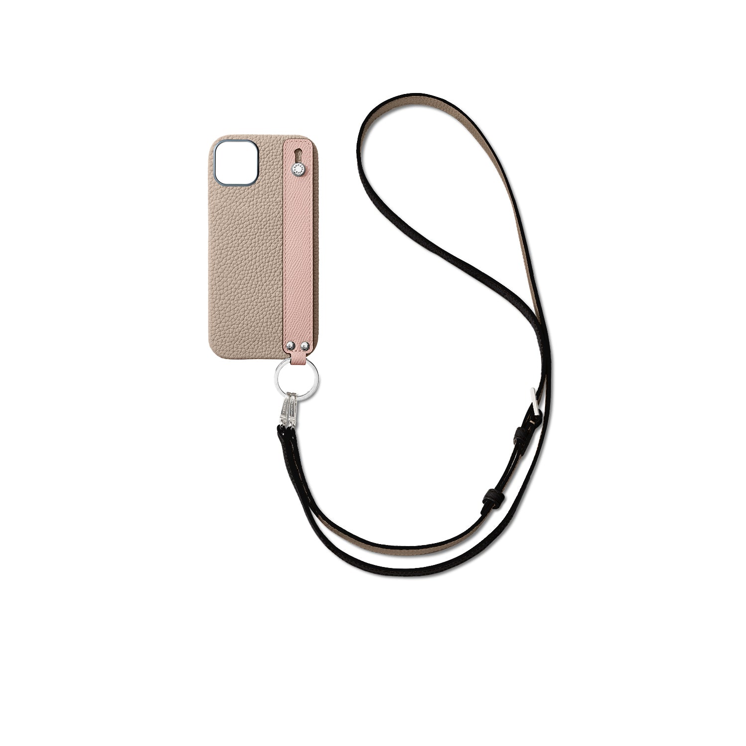 (iPhone 16 Plus) ハンドル付き バックカバーケース ストラップ付き シュリンクレザー