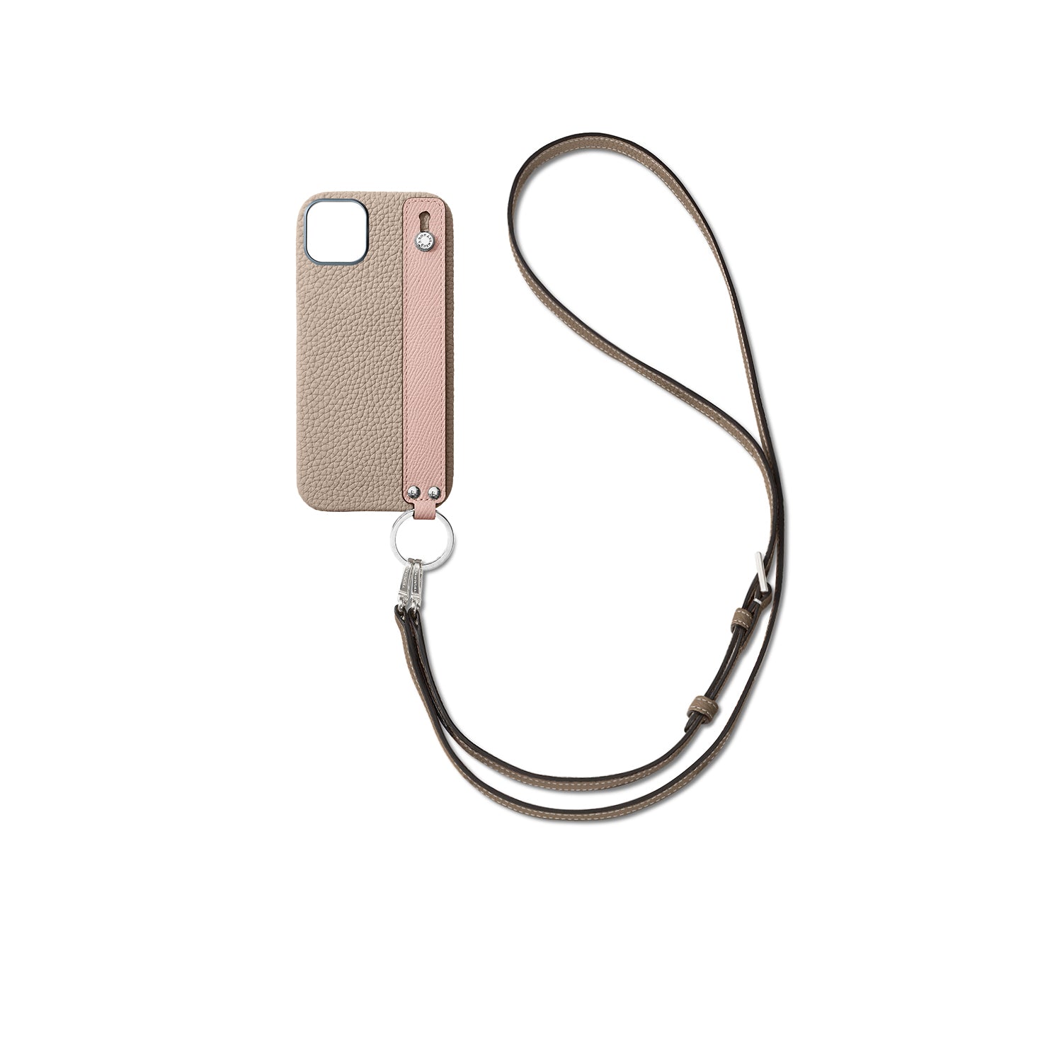 Back Cover with Handle Shoulder Strap Set Shrink Leather (iPhone 15 Plus)