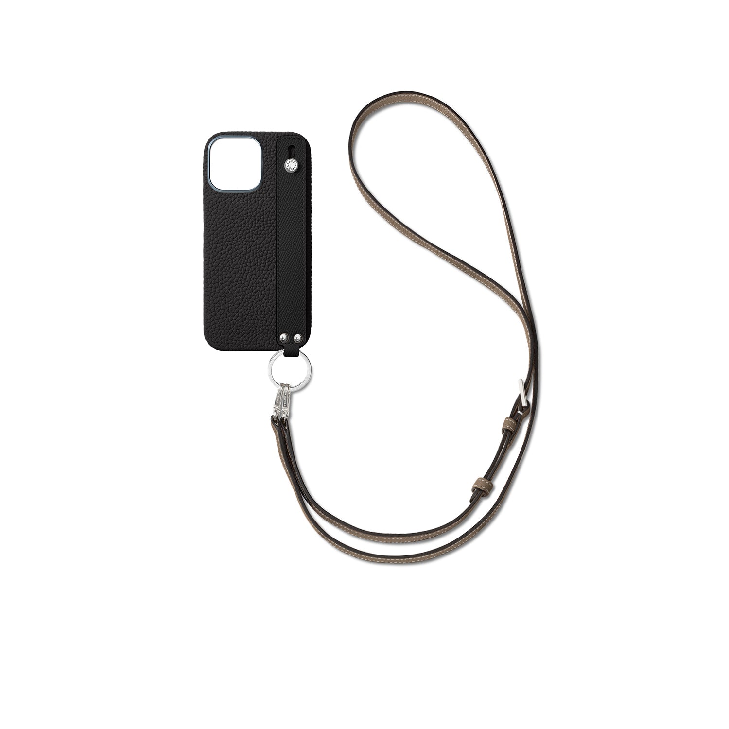 Back Cover with Handle Shoulder Strap Set Shrink Leather (iPhone 15 Pro Max)