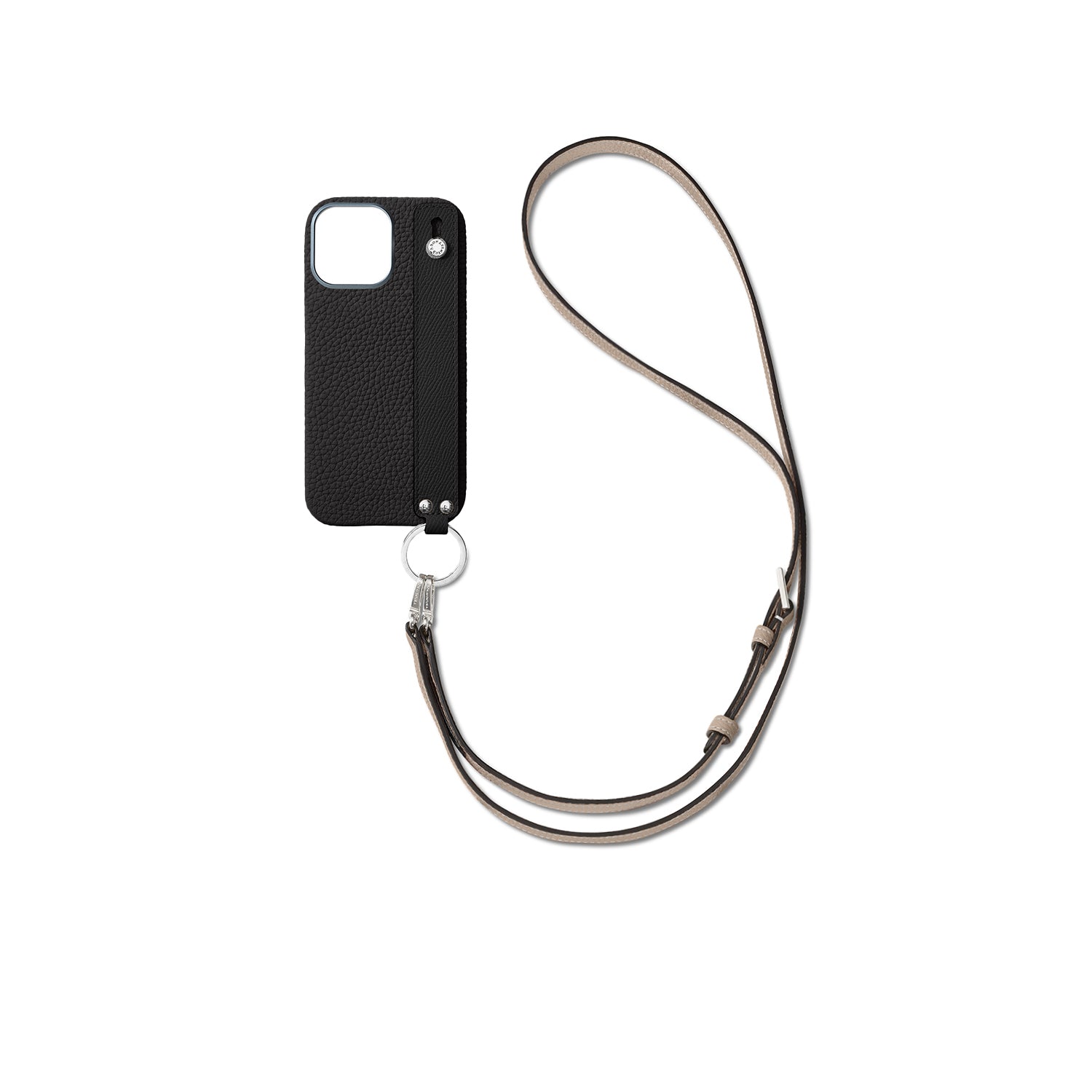 Back Cover with Handle Shoulder Strap Set Shrink Leather (iPhone 15 Pro Max)