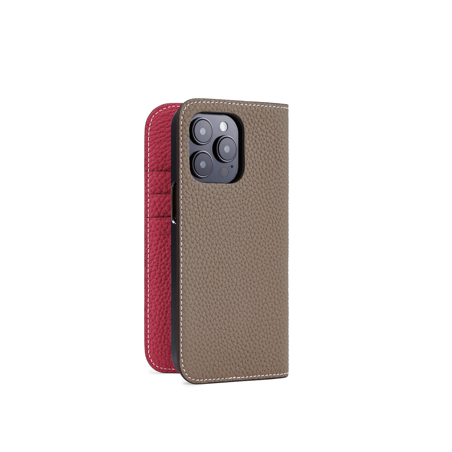 (iPhone 14 Pro) Diary Case Shrink Leather
