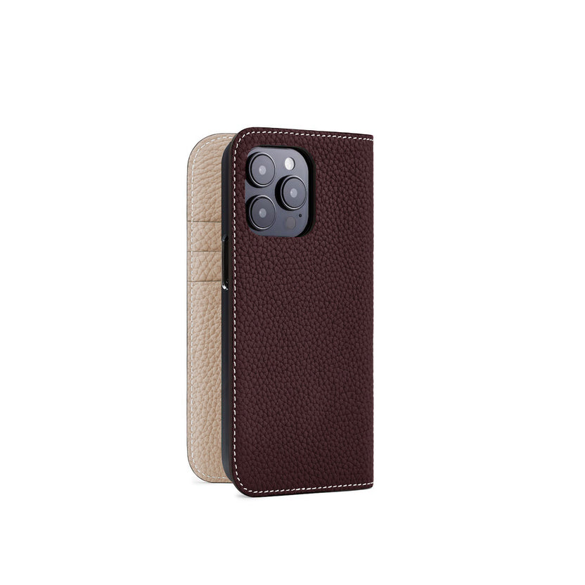 (iPhone 14 Pro) Diary Case Shrink Leather