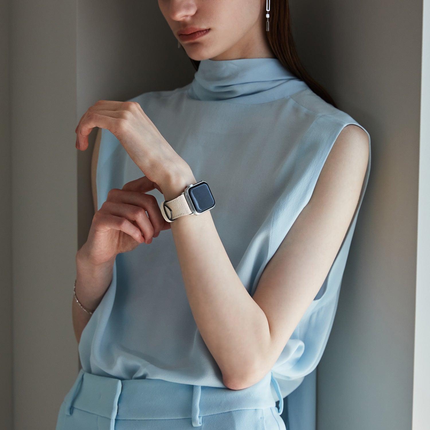 Apple Watch 가죽 밴드【38 mm/40 mm/41 mm, S/M 사이즈】 (어댑터：실버)