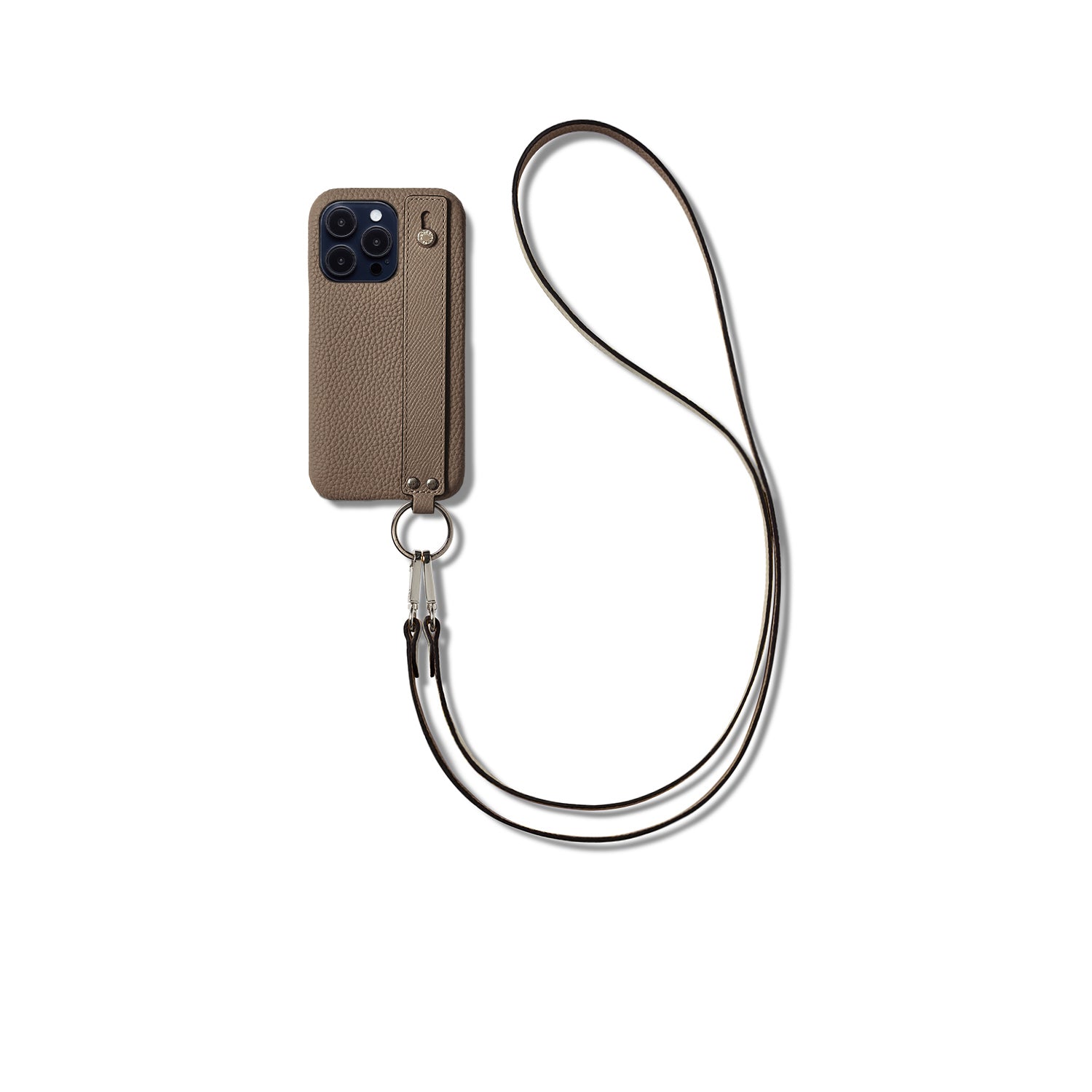 (iPhone 14 Pro Max) ハンドル付き バックカバーケース ストラップ付き シュリンクレザー