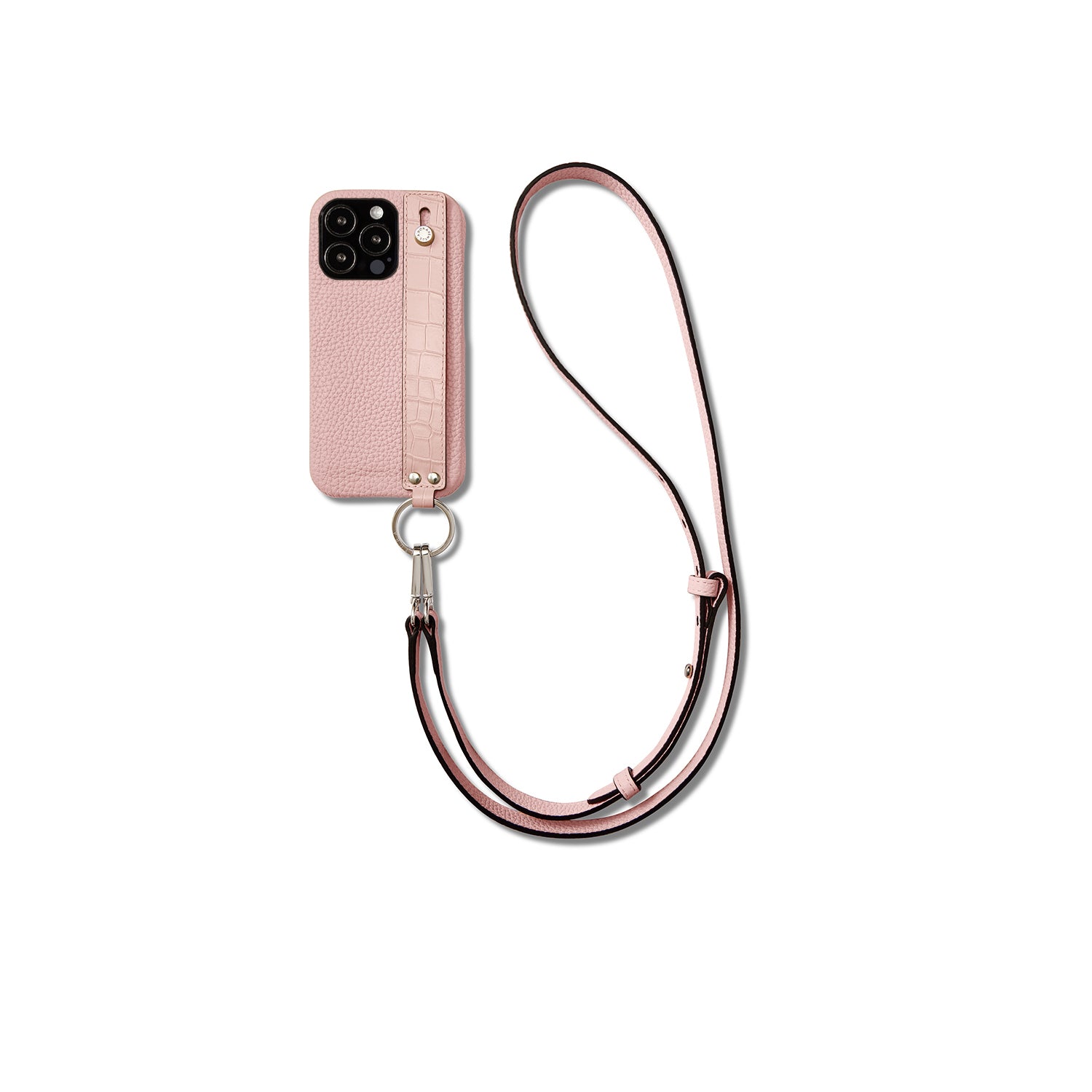 (iPhone 13 Pro) ハンドル付き バックカバーケース ストラップ付き シュリンクレザー