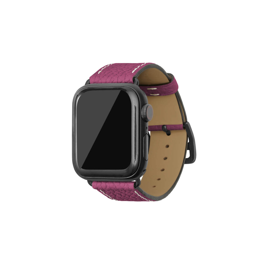 シュリンク Apple Watch レザーバンド【38mm/40mm/41mm/42mm, M/Lサイズ】 (アダプター：ブラック)