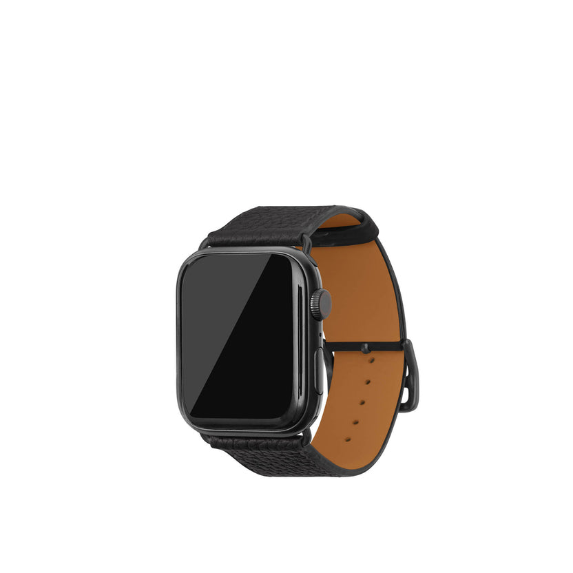 シュリンク Apple Watch レザーバンド【44mm/45mm/46mm/49mm, M/Lサイズ】 (アダプター：ブラック)