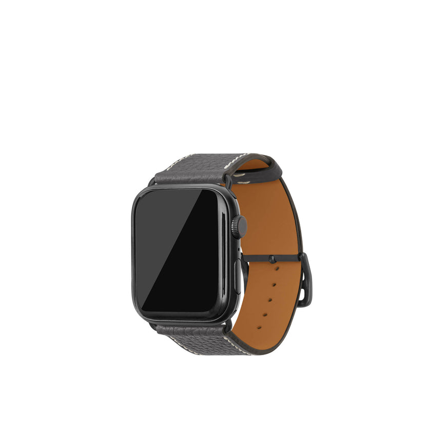 シュリンク Apple Watch レザーバンド【44mm/45mm/46mm/49mm, M/Lサイズ】 (アダプター：ブラック)
