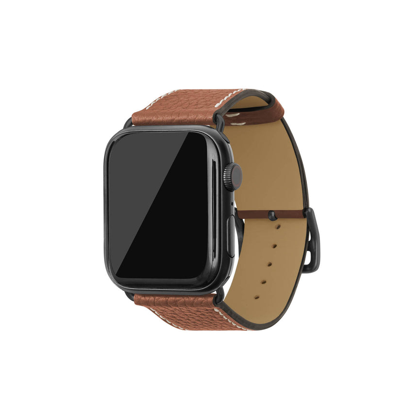 シュリンク Apple Watch レザーバンド【44mm/45mm/46mm/49mm, M/Lサイズ】 (アダプター：ブラック)