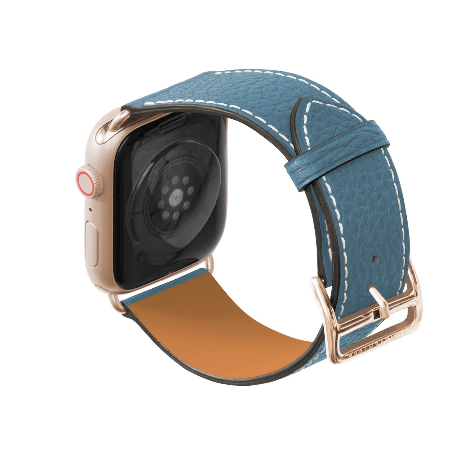 Apple Watch レザーバンド【42mm/44mm/45mm/49mm, M/Lサイズ】 (アダプター：ゴールド)