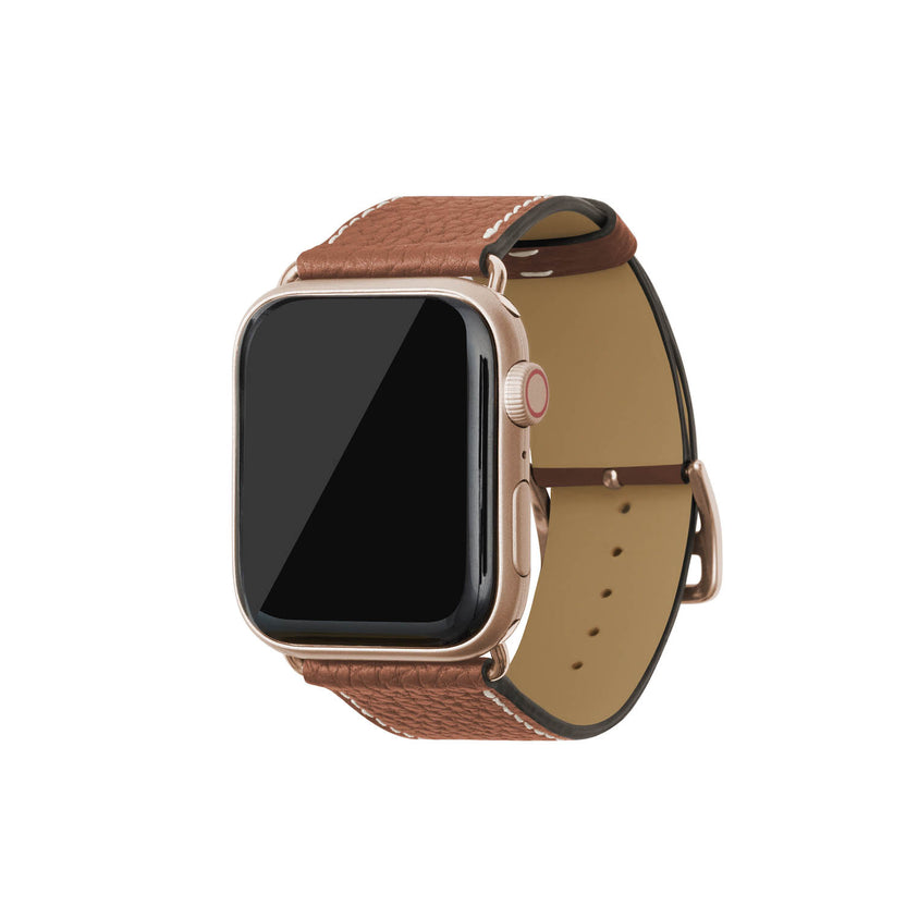 シュリンク Apple Watch レザーバンド【44mm/45mm/46mm/49mm, M/Lサイズ】 (アダプター：ゴールド)