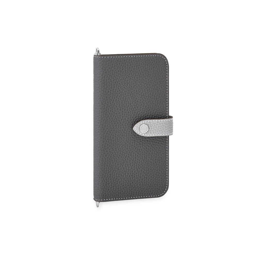 iPhone 13 Belted Diary Case Shrink Leather (Charcoal Gray × True Gray)