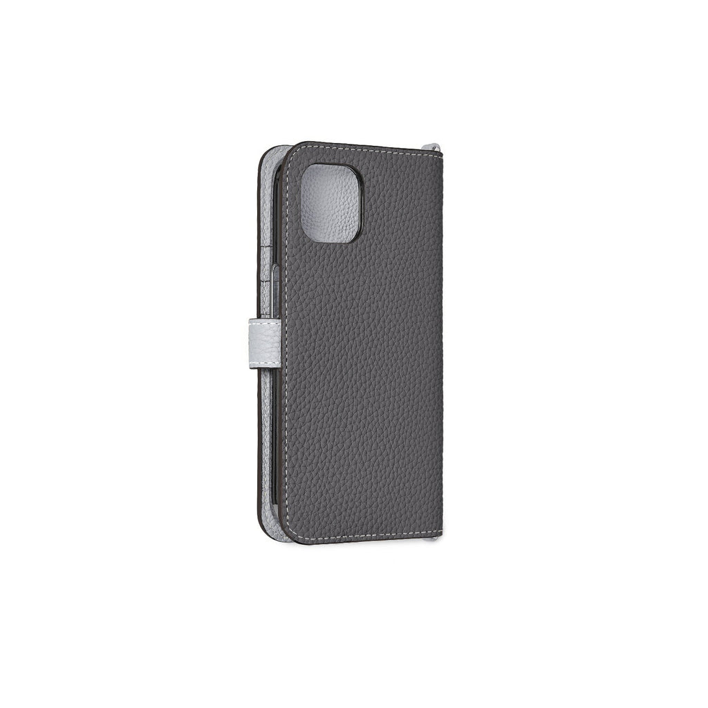 iPhone 13 Belted Diary Case Shrink Leather (Charcoal Gray × True Gray)