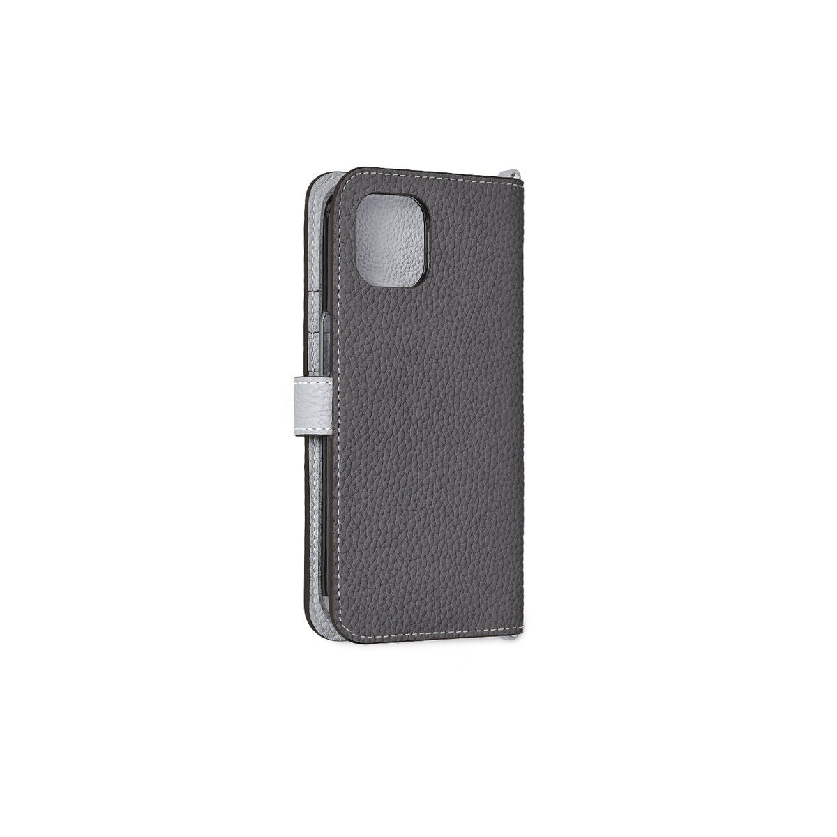 iPhone 13 Belted Diary Case Shrink Leather (Charcoal Gray × True Gray)