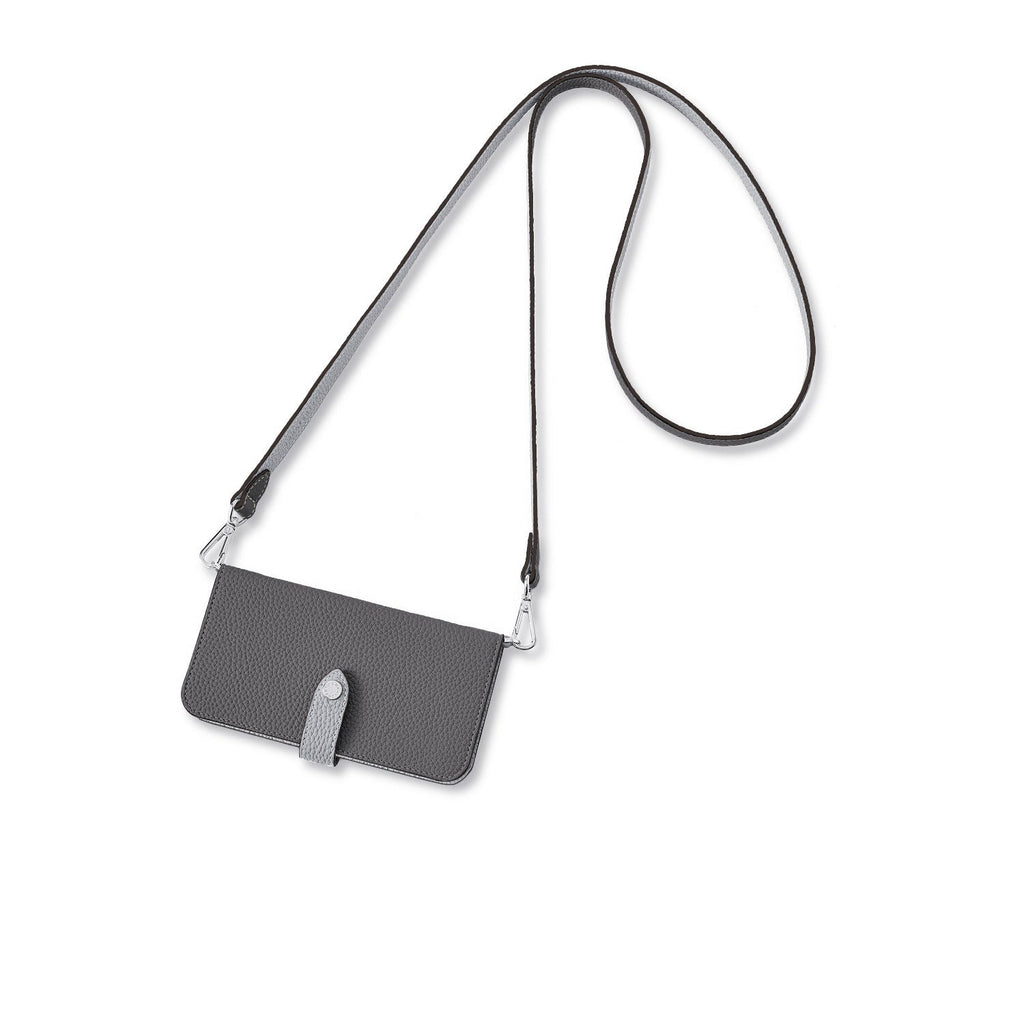 iPhone 13 Belted Diary Case Shrink Leather (Charcoal Gray × True Gray)