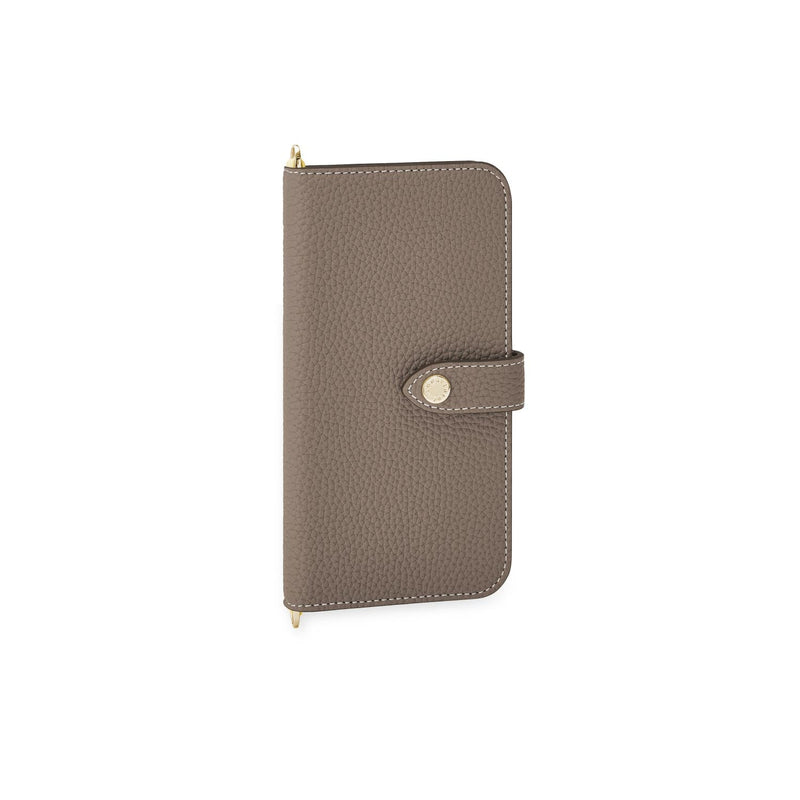 iPhone 13 Belted Diary Case Shrink Leather (Etoupe × Yellow)