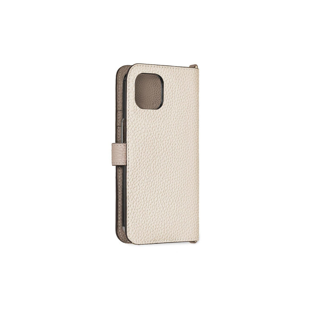 iPhone 13 Belted Diary Case Shrink Leather (Ivory × Etoupe)