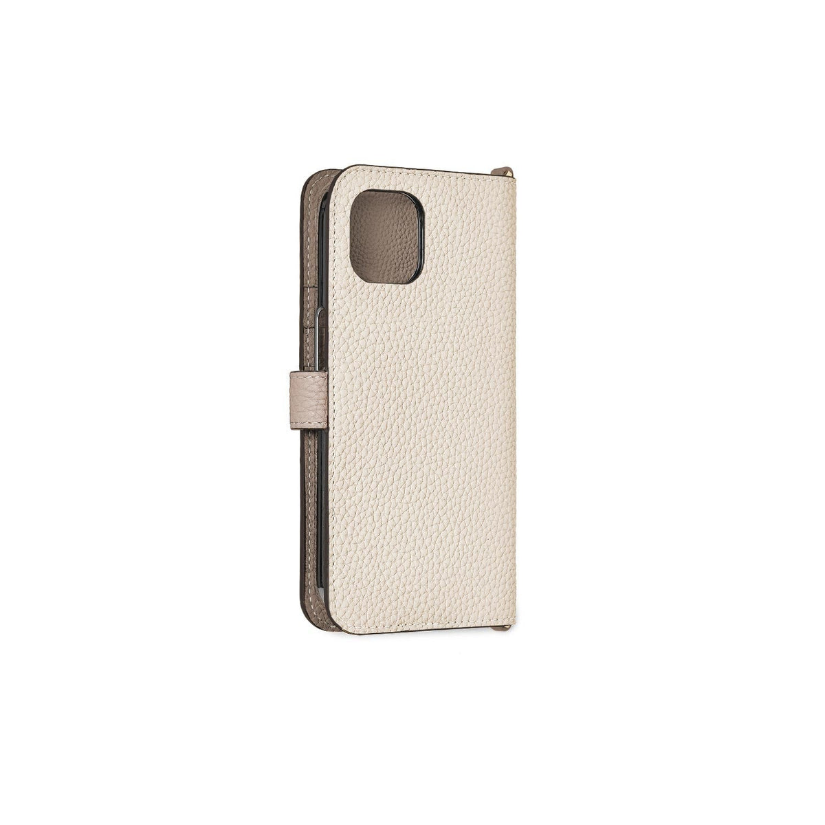 iPhone 13 Belted Diary Case Shrink Leather (Ivory × Etoupe)