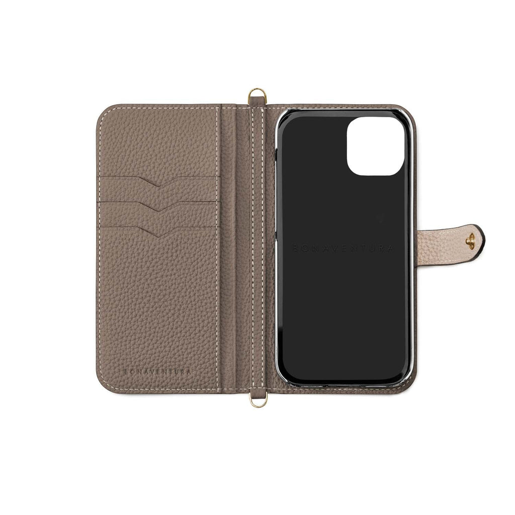 iPhone 13 Belted Diary Case Shrink Leather (Ivory × Etoupe)
