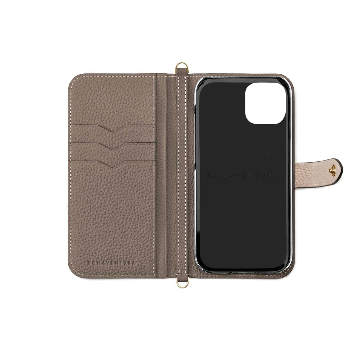 iPhone 13 Belted Diary Case Shrink Leather (Ivory × Etoupe)