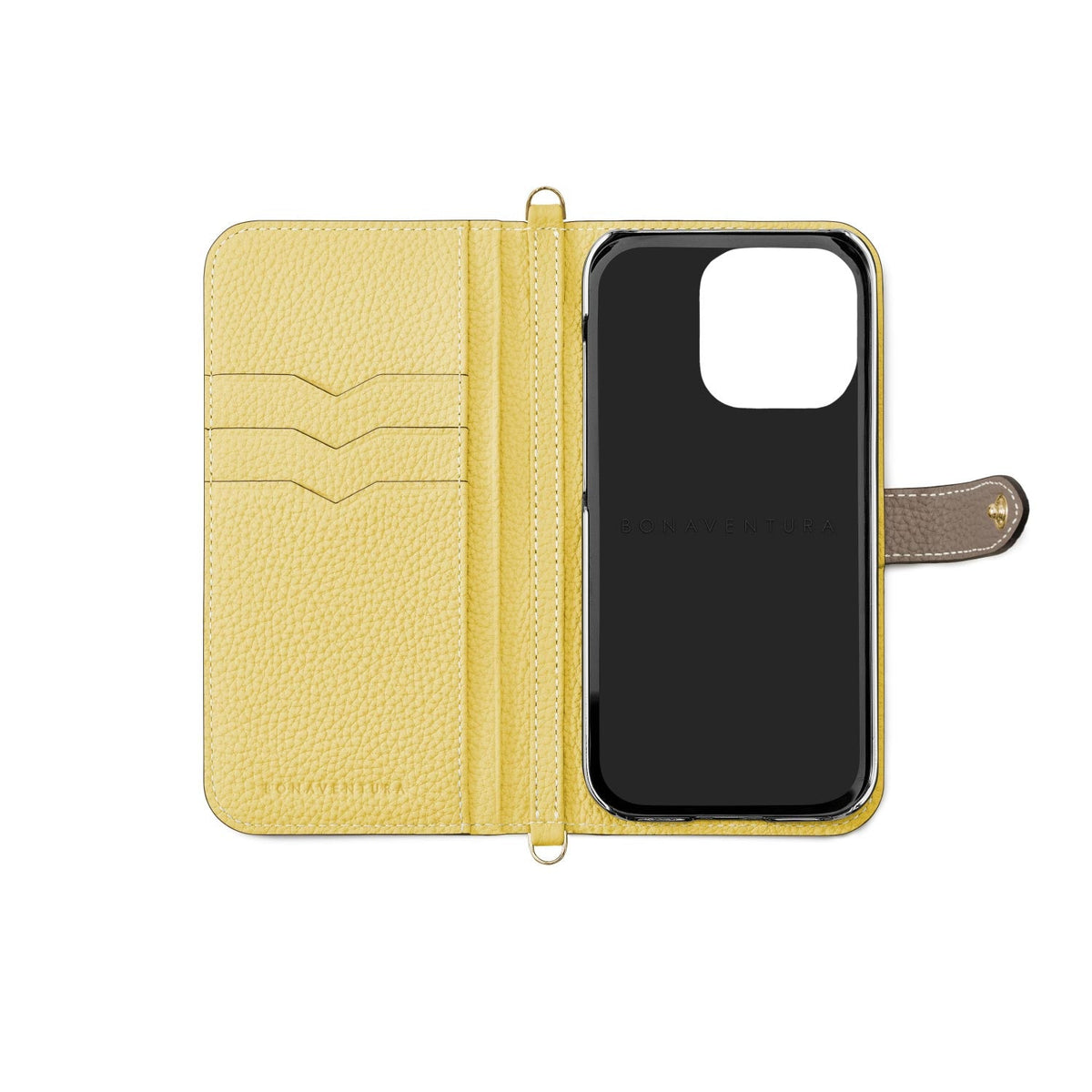 iPhone 13 Pro Belted Diary Case Shrink Leather (Etoupe × Yellow)