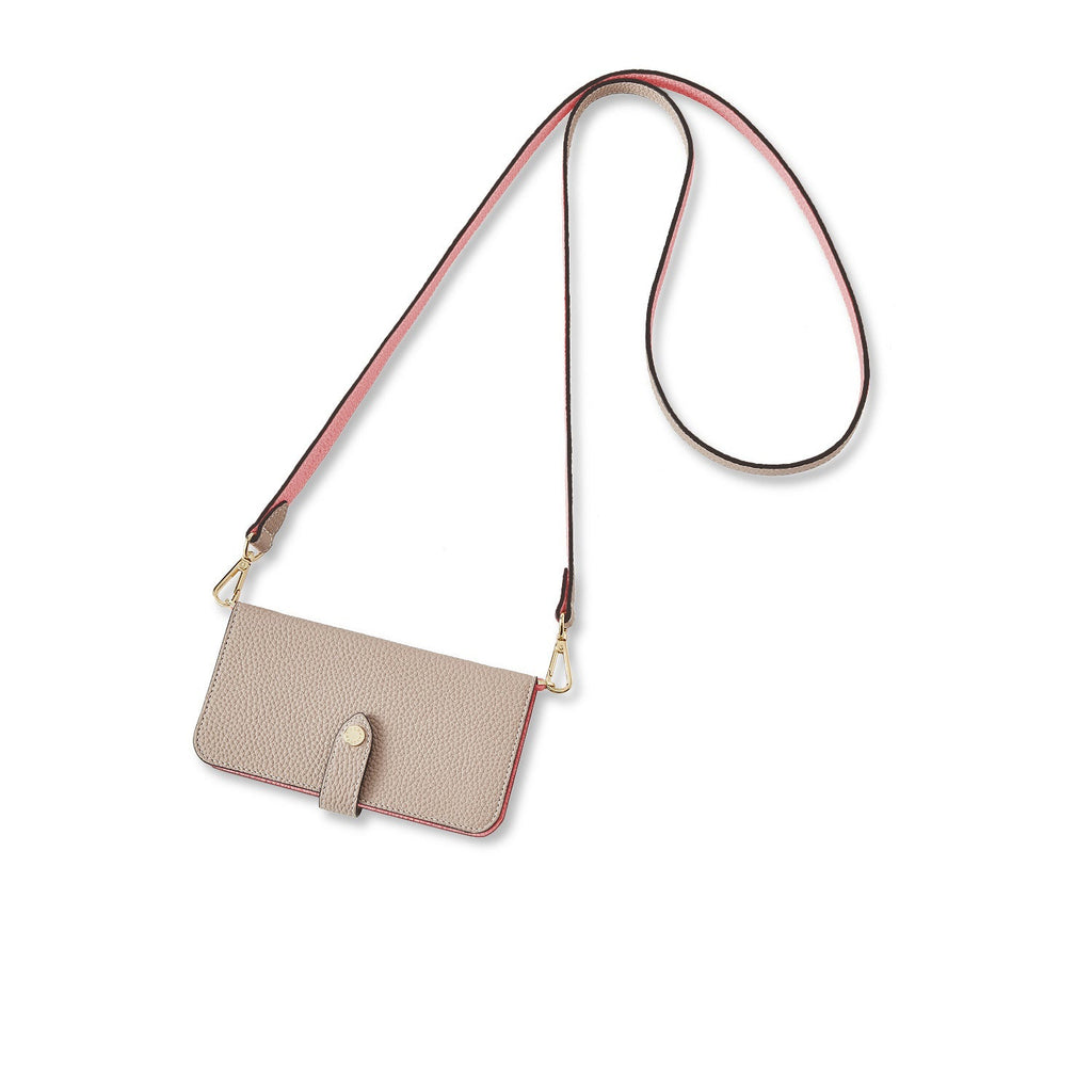 iPhone 13 Pro Max Belted Diary Case Shrink Leather (Greige × Coral Pink)