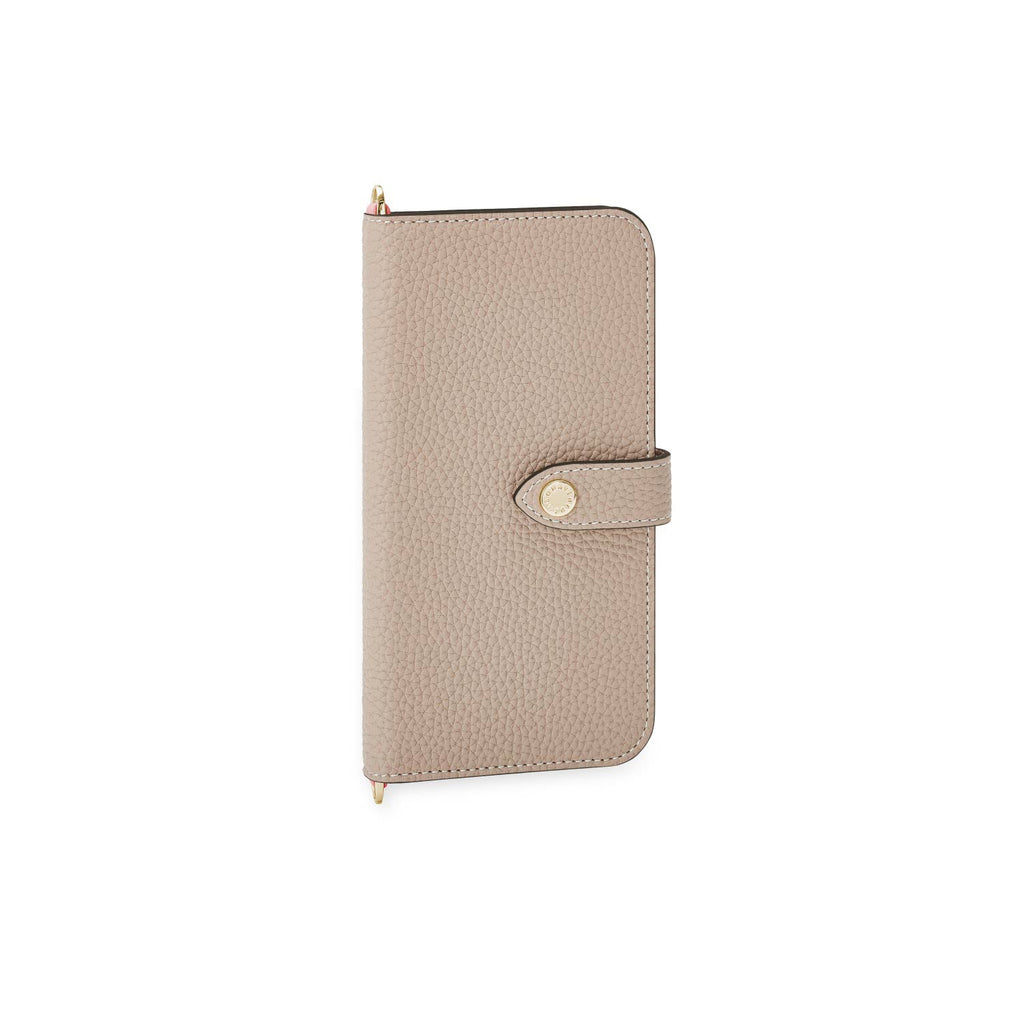 iPhone 14 Belted Diary Case Shrink Leather (Greige × Coral Pink)