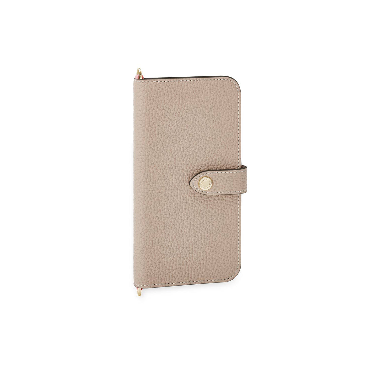 iPhone 14 Belted Diary Case Shrink Leather (Greige × Coral Pink)