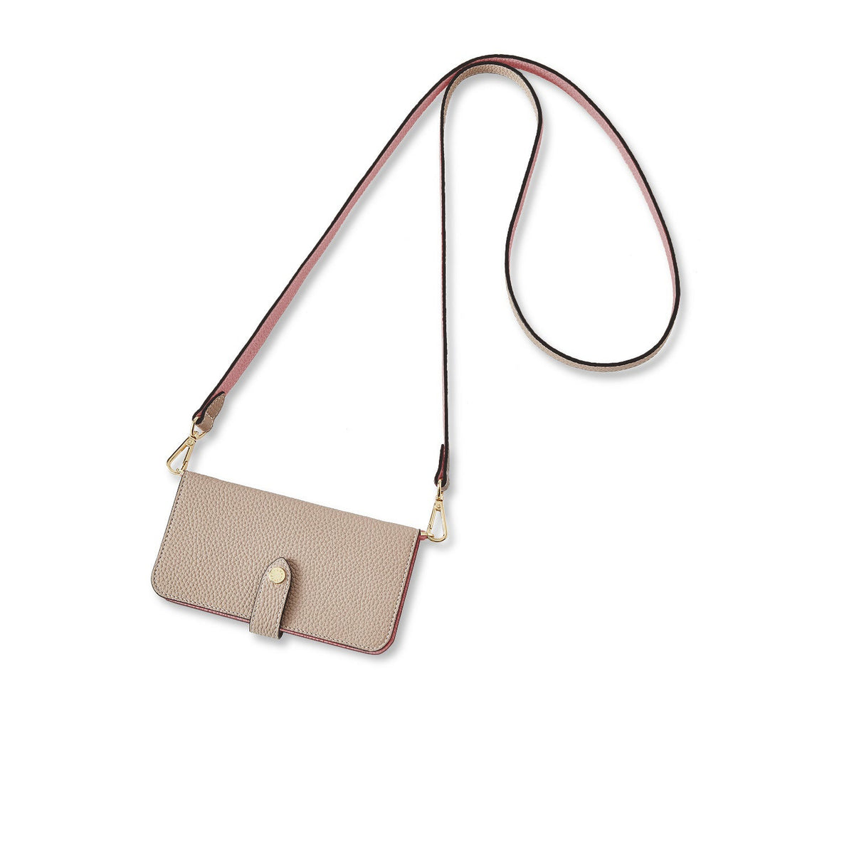 iPhone 14 Belted Diary Case Shrink Leather (Greige × Coral Pink)